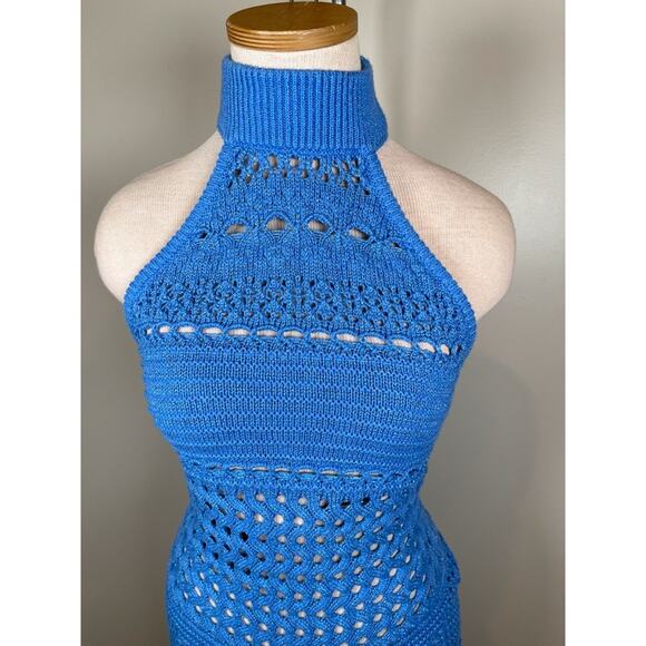 Retrofete Kalena Knit Crochet Tropical Blue Flared Jumpsuit Size Small - Picture 8 of 12